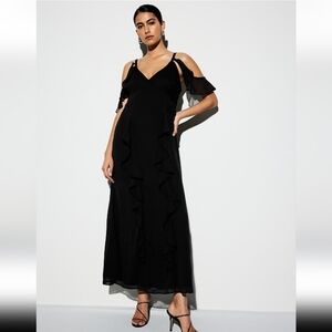 NWT The Occasion Old Navy Off-Shoulder Ruffle Chiffon Maxi Dress in Black Jack